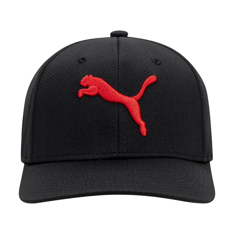 PUMA unisex adult Evercat Mesh Stretch Fit Baseball Cap  Black/Big Red