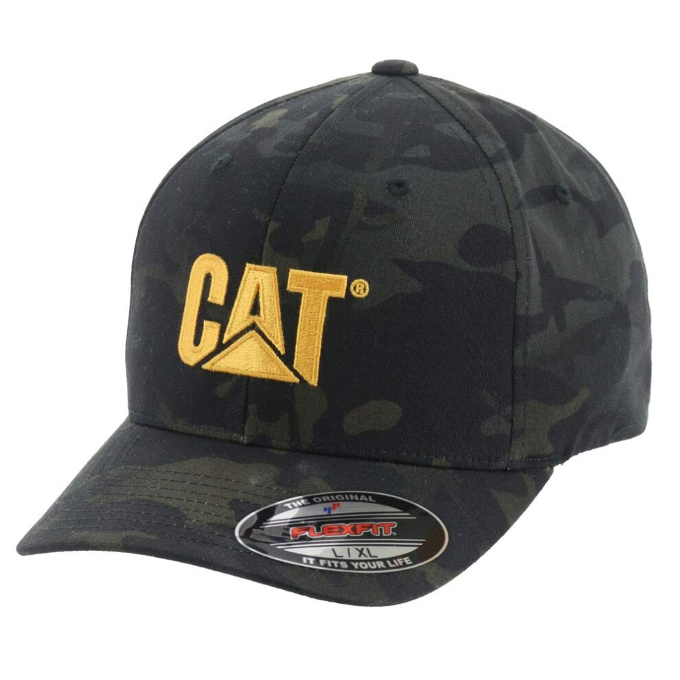 Caterpillar mens Trademark Flexfit Baseball Cap  Night Camo  Small-Med