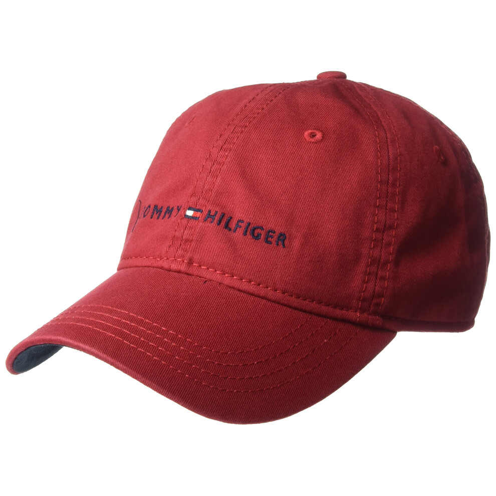 Tommy Hilfiger Men's Logo Dad Baseball Cap  Tommy Red  One Size