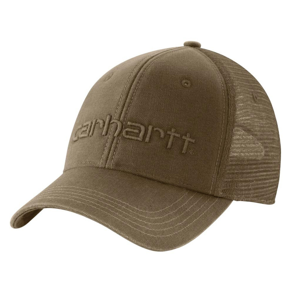 Carhartt Men's Canvas Mesh-Back Logo Graphic Cap  Light Brown  OS