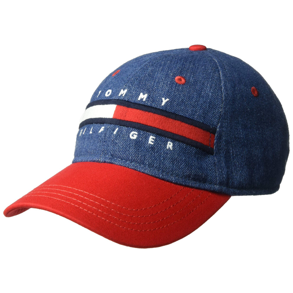 Tommy Hilfiger Men's Dad Hat Avery  Denim/Racing Red  O/S