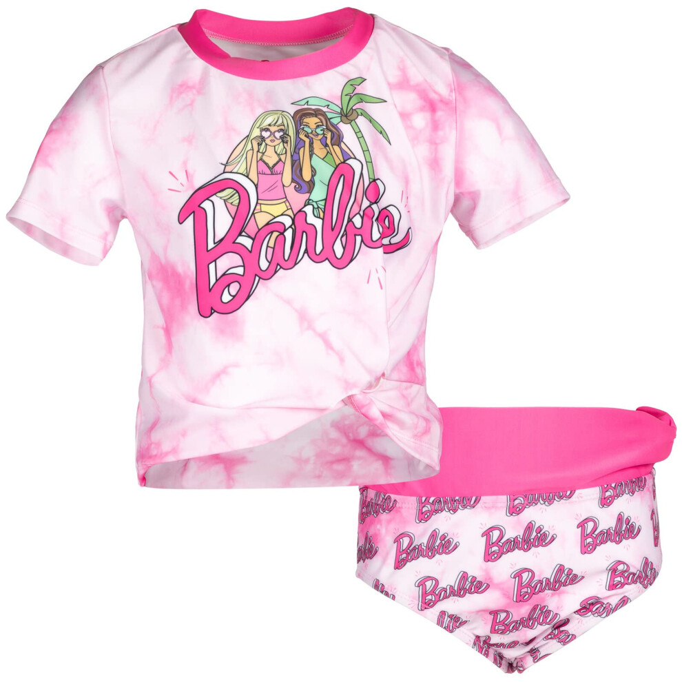 Barbie Little Girls Short Sleeve Rash Guard Swim Shirt & Swim Bottom P