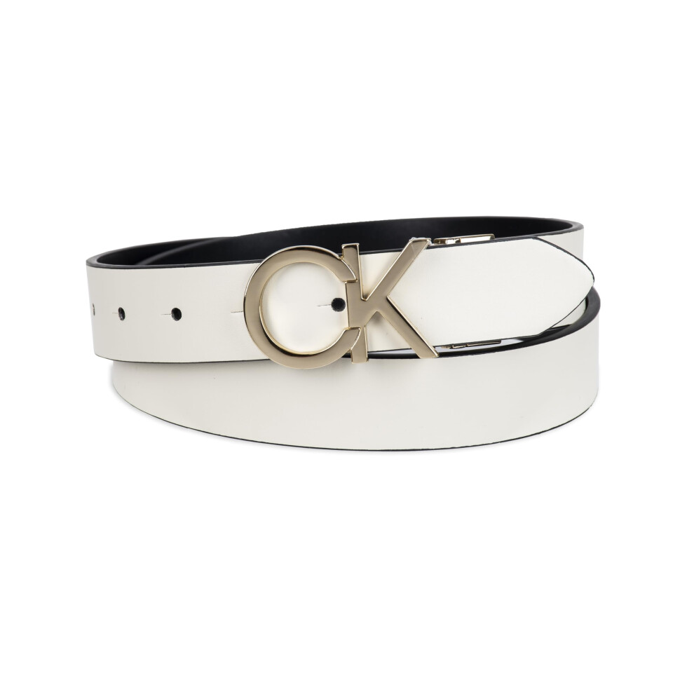 Calvin Klein Women's Two-in-One Reversible CK Monogram Buckle  White/B