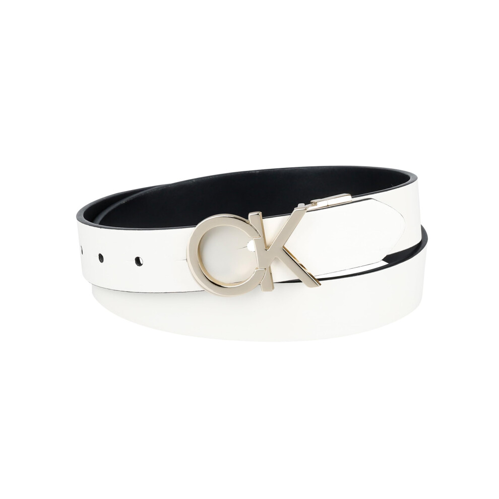 Calvin Klein Women's Two-in-One Reversible CK Monogram Buckle  White/B