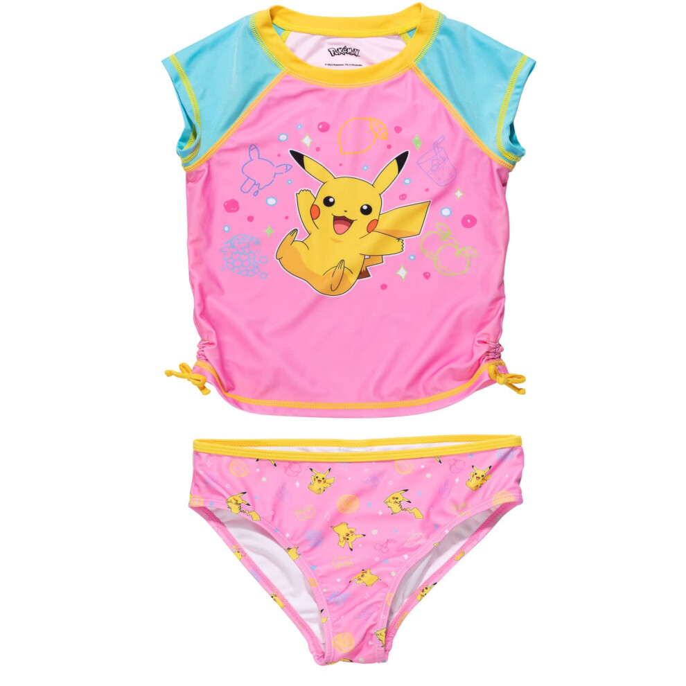 Pokemon Pikachu Little Girls Rash Guard and Bottom Pink 7-8