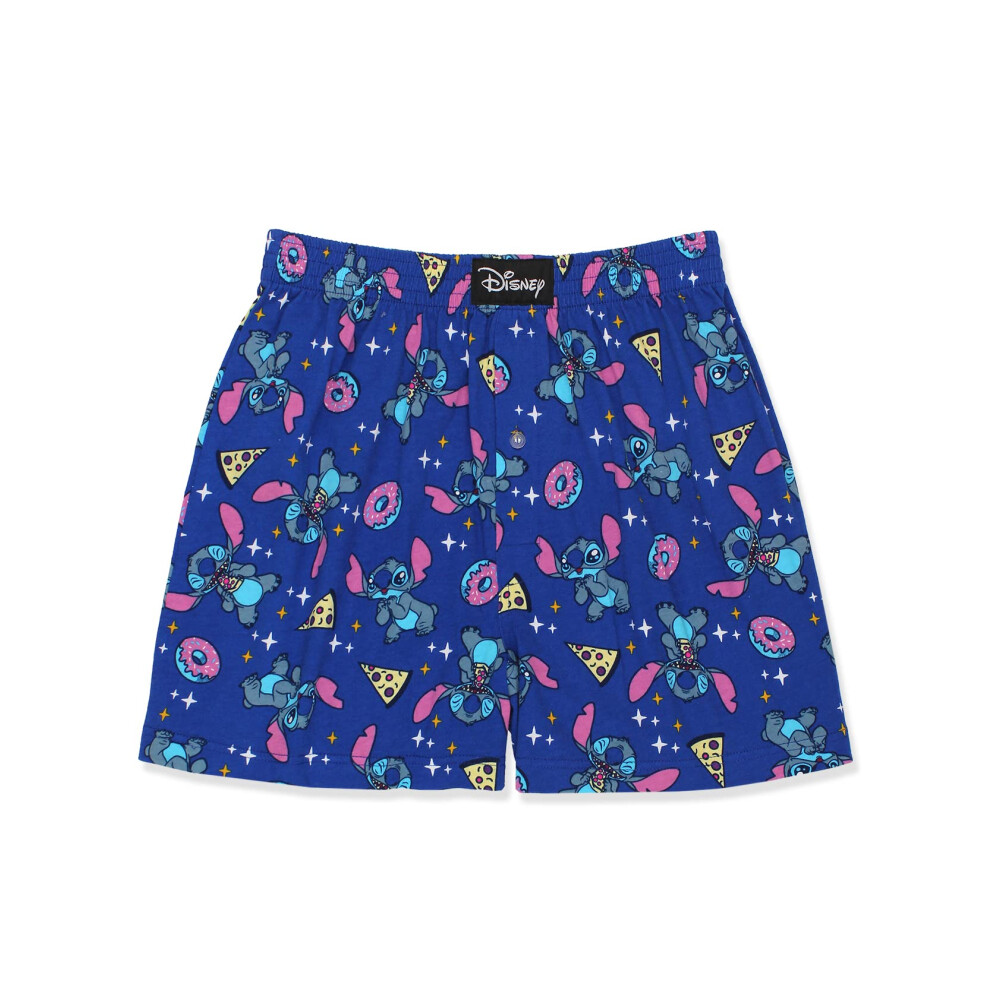 Lilo & Stitch Snacks Mens Cotton Jersey Button Fly Boxer Lounge Shorts