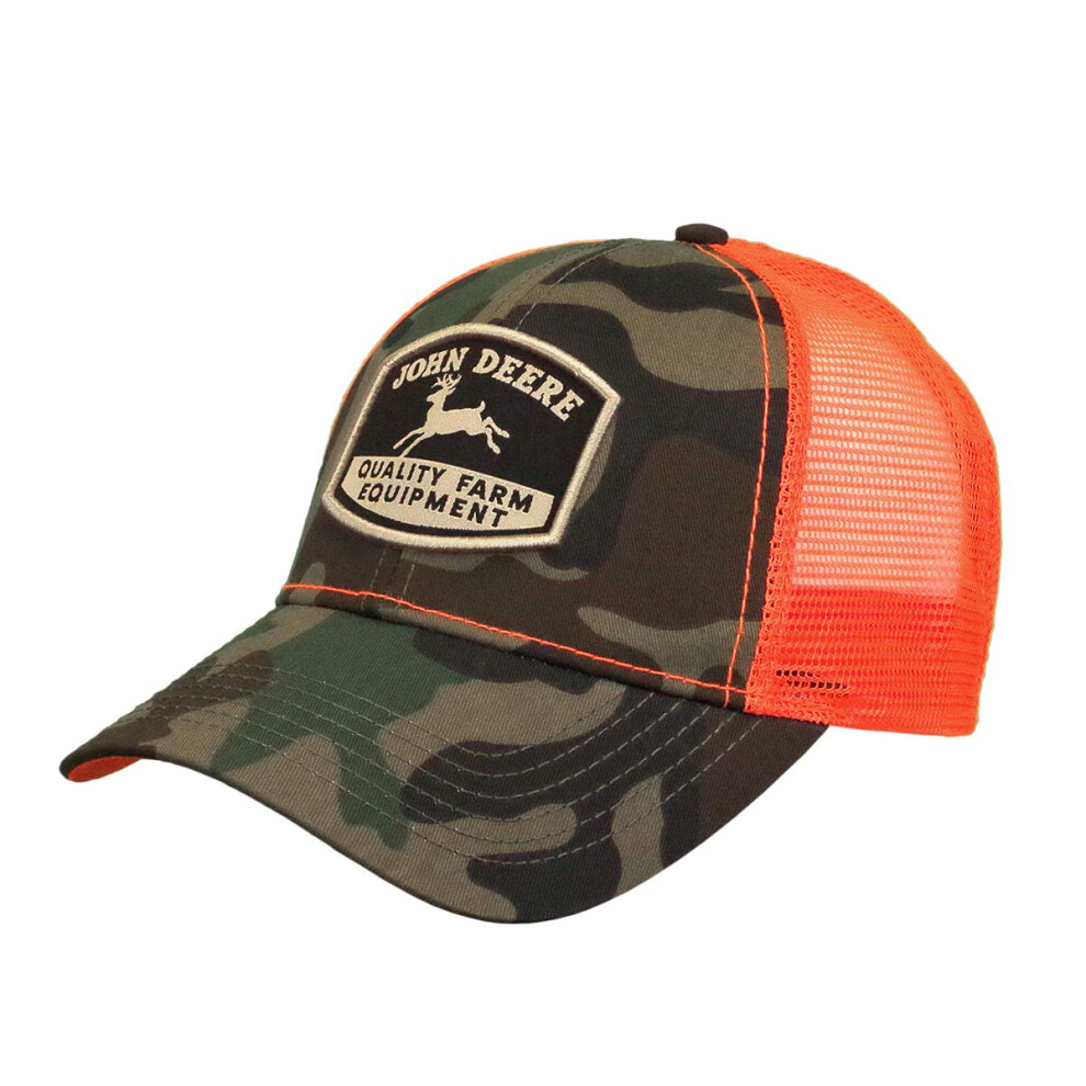 John Deere Men's Patch Blaze Orange Camo Trucker Hat  One Size