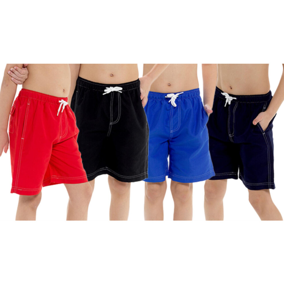(6-7 Years, Black) Kids Boys Beach Plain Swim Detail Boardshorts-image-OPC-PFN5HWM-NEW
