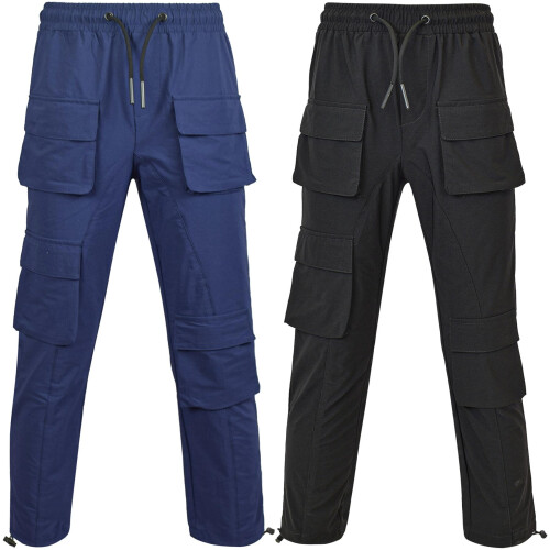 (11-12 Years, Black) Kids Boys Active Cargo Trousers with Drawstring