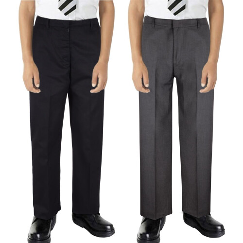 (9-10 Years, Grey 2 Pack) Kids Boys Pants Plain School Uniform Trouser