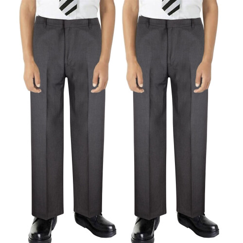 (9-10 Years, Grey 2 Pack) Kids Boys Pants Plain School Uniform Trouser 1