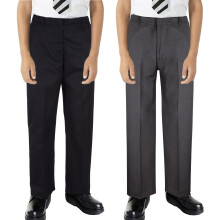 (13-14 Years, Jet Black 2 Pack) Kids Boys Pants Plain School Uniform Trouser