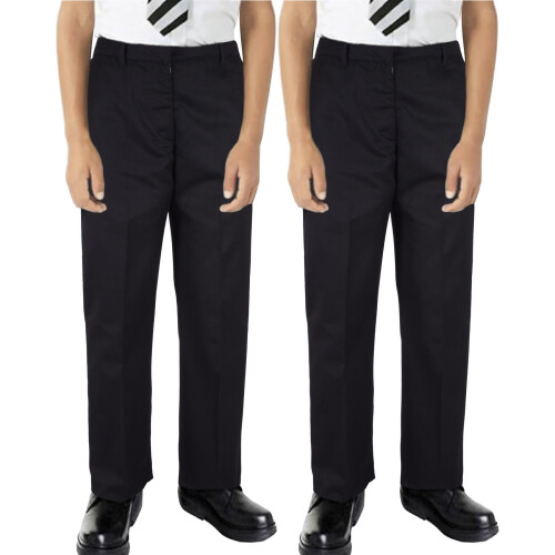 (3-4 Years, Jet Black 2 Pack) Kids Boys Pants Plain School Uniform Trouser 1
