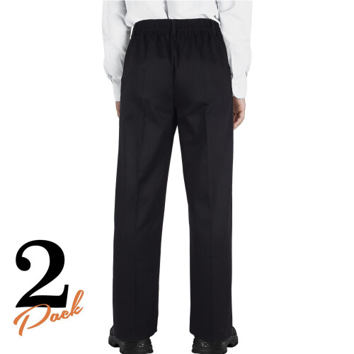 (3-4 Years, Jet Black 2 Pack) Kids Boys Pants Plain School Uniform Trouser 2