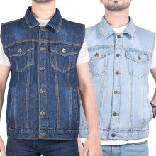 (M, Light Blue) Mens Sleeveless Denim Jacket Comfort Lightweight