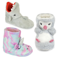 (13/13.5 UK Child, Penguin) Boys Girls Cute Animal Booties Warm Kids Slippers