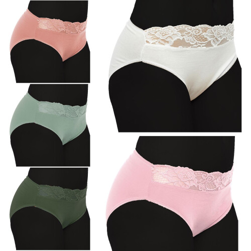 (10, Plain) Ladies High Leg Briefs 5 Pack Adjustable Shorts 1