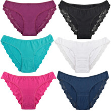 (8, Black/White) Ladies Lace Brazilian Briefs 5 Pack Shorts