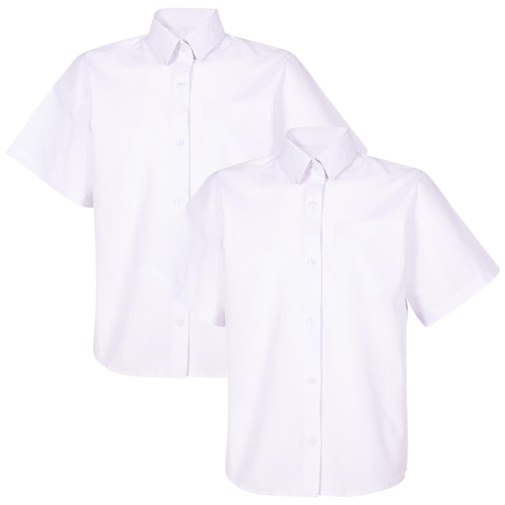 (13-14 Years, White) Kids Girls 2 Pack School Uniform School Shirts