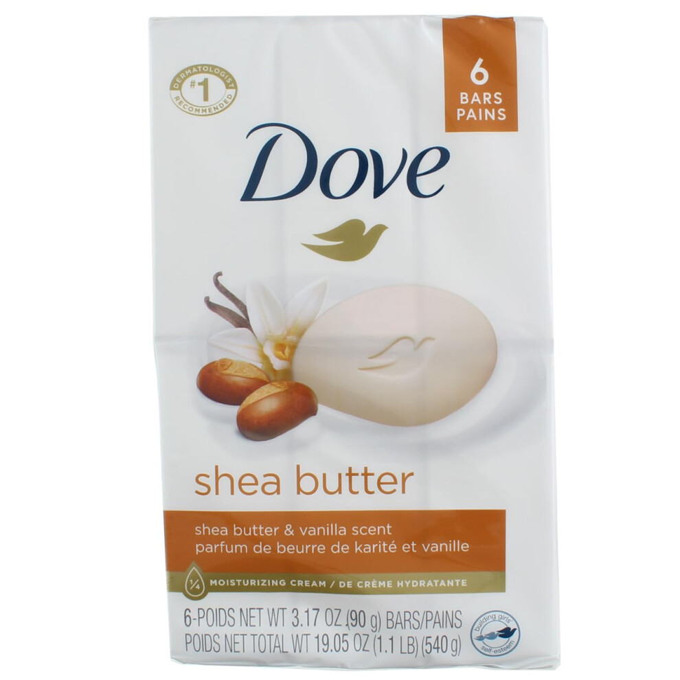 Dove Beauty Bar Gentle Skin Cleanser Moisturizing  Shea Butter  3.75 oz  6 Bars