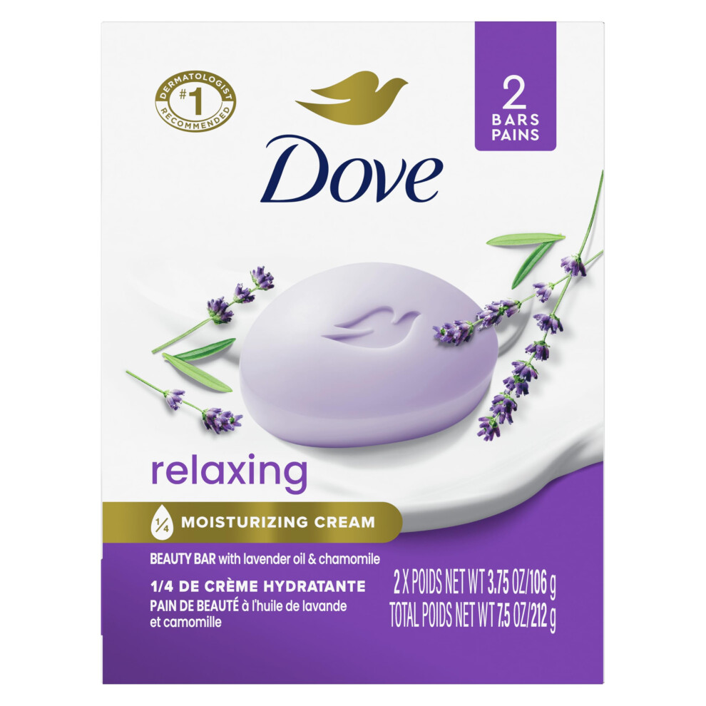 Dove Beauty Bar Soap Relaxing Lavender Oil & Chamomile 2 Bars for moisturized Skin  Calms dry Skin 3.75 oz