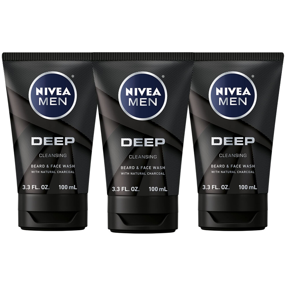 Nivea Men DEEP Cleansing Beard and Face Wash  Natural Charcoal Facial Cleanser Helps Remove Dirt and Excess Oils  3 Pack of 3.3 Fl Oz Tubes