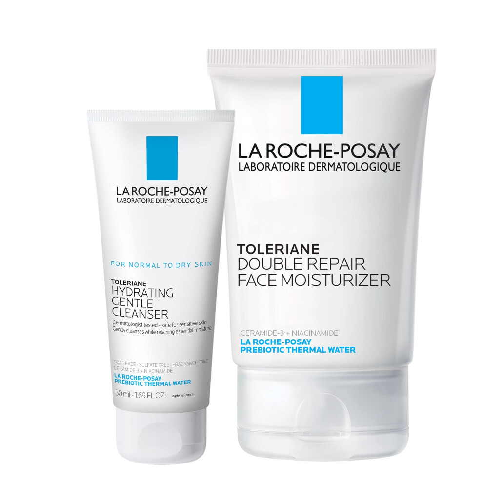 La Roche-Posay Toleraine Skin Care Set | Double Repair Face Moisturizer 100ml & Hydrating Gentle Cleanser 50ml | Oil Free Moisturizer & Face