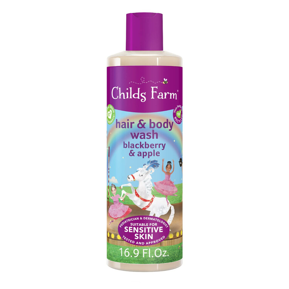 Childs Farm  Kids Hair & Body Wash for Dry  Sensitive Skin  Blackberry & Organic Apple  Gently Cleanses  Vegan  Cruelty-Free  16.9 fl oz