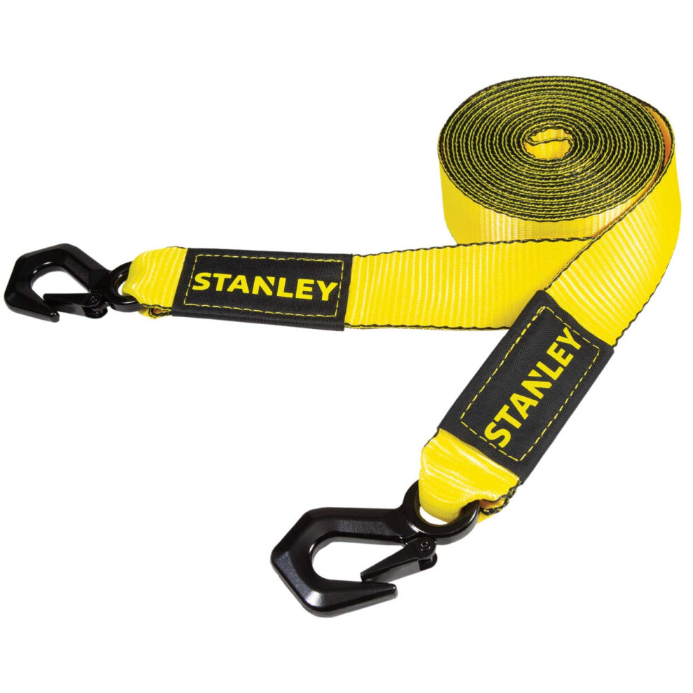 STANLEY S1051 Black/Yellow 2"" x 20' Heavy-Duty Tow Strap with Tri-Hook - 3 000 lb Working Load / 9 000 lb Break Strength