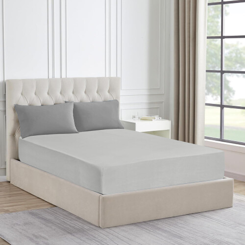 (Jersey Cotton King Fitted Sheet 30cm, Silver Bed Sheet) Jersey Cotton Fitted Bed Sheets Extra Deep 30cm UK
