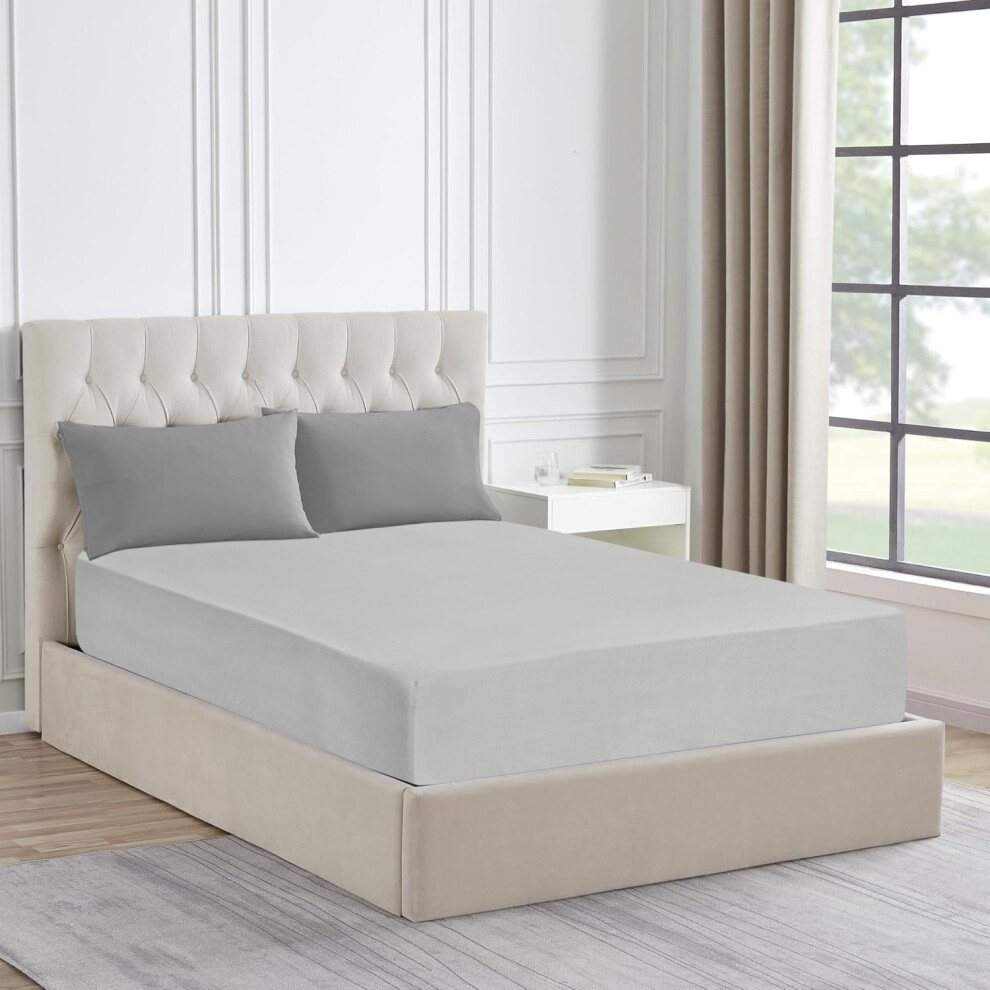 (Jersey Cotton Super King Fitted Sheet 30cm, Silver Bed Sheet) Jersey Cotton Fitted Bed Sheets Extra Deep 30cm UK