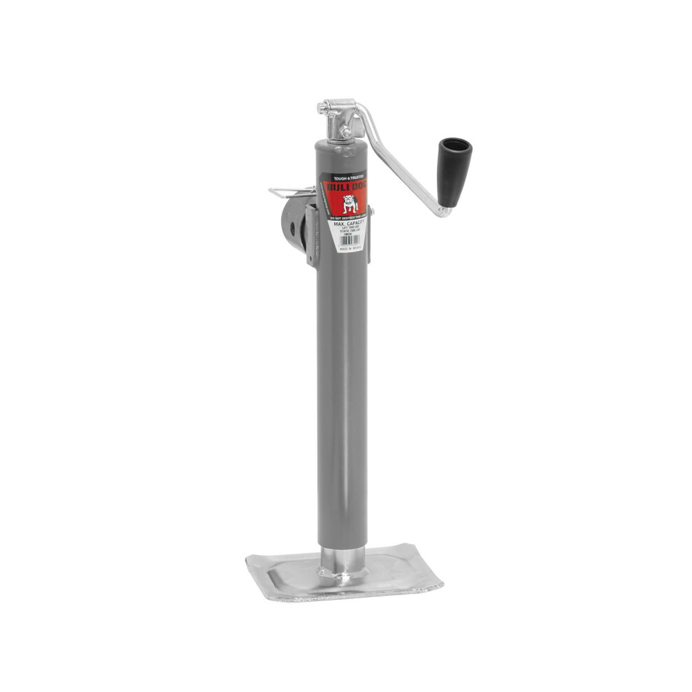 Bulldog 198200 Gray Universal 15"" Topwind Travel Weld-On Swivel Trailer Jack with Foot Plate (7 000 lbs. Lift Capacity)