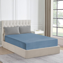 (Jersey Cotton King Fitted Sheet 30cm, Washed Blue Bed Sheet) Jersey Cotton Fitted Bed Sheets Extra Deep 30cm UK