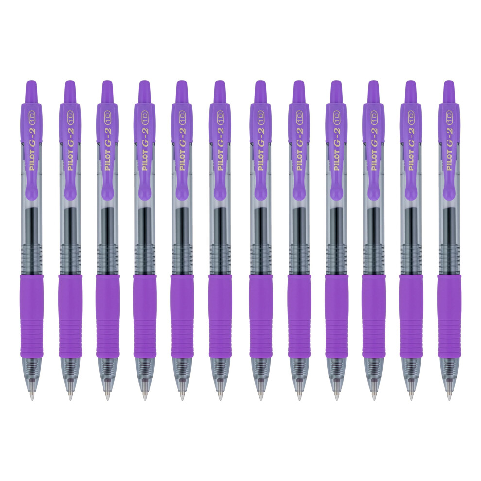 Pilot G2 Retractable Gel Pens  Bold Point  Purple Ink  1.0 mm  12/Pack (31648)