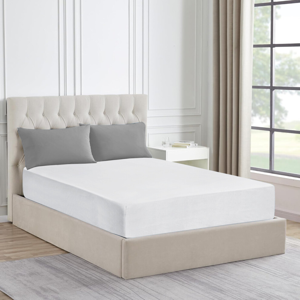 (Jersey Cotton Super King Fitted Sheet 30cm, White Bed Sheet) Jersey Cotton Fitted Bed Sheets Extra Deep 30cm UK