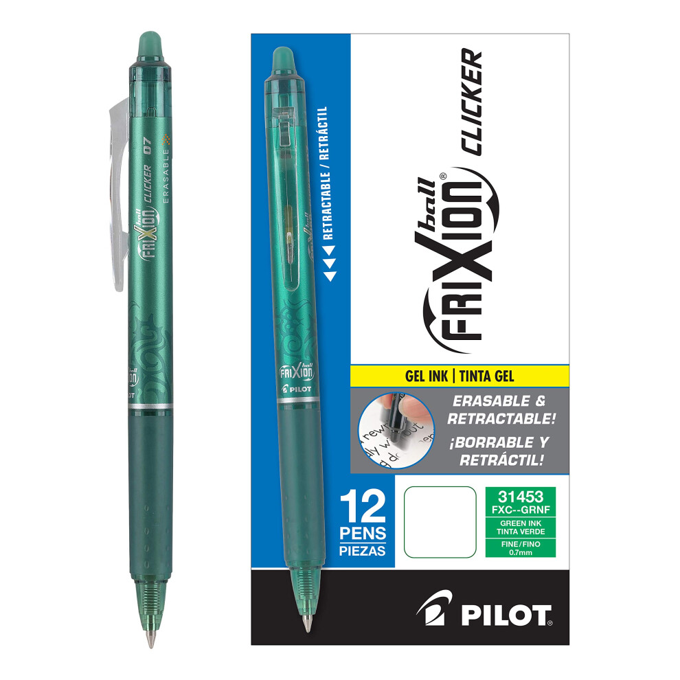 Pilot  FriXion Clicker Erasable Gel Pens  Fine Point 0.7 mm  Pack of 12  Green