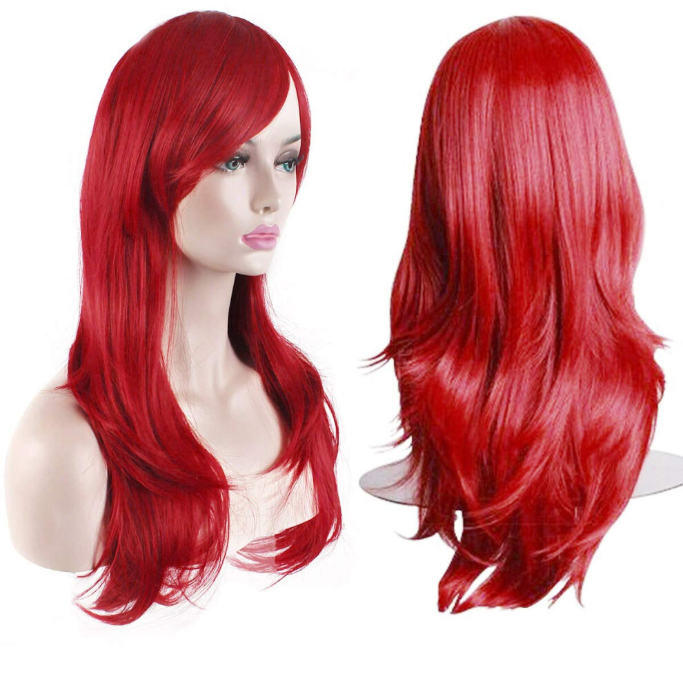 Akstore Unisex Red 28"" 70Cm Fashion Wigs Long Wavy Curly Hair Cosplay Wig & Wig Cap (Red)
