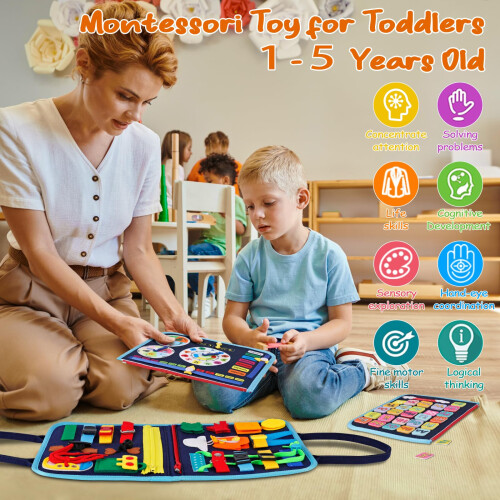 Supplim Busy Board Montessori Toy for Toddlers 1 2 3 4 5 Years Old ...