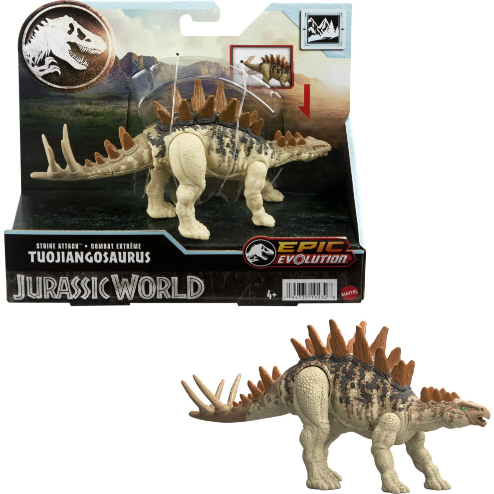 Mattel Jurassic World Strike Attack Tuojiangosaurus Dinosaur Toy with Single Strike Action  Movable Joints  Action Figure with Physical & Di