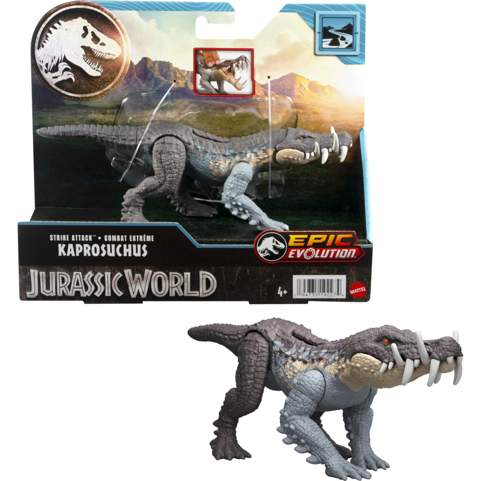 Mattel Jurassic World Strike Attack Kaprosuchus Dinosaur Toy with Single Strike Action  Movable Joints  Action Figure Gift with Physical & D