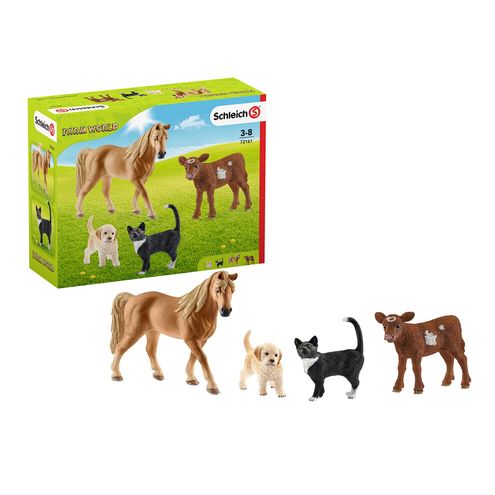 Schleich Farm World Starter Playset  Farm Playset Gifts for Toddlers and Kids with Cat  Horse  Puppy  and Cow 4-Piece Set  Ages 3+