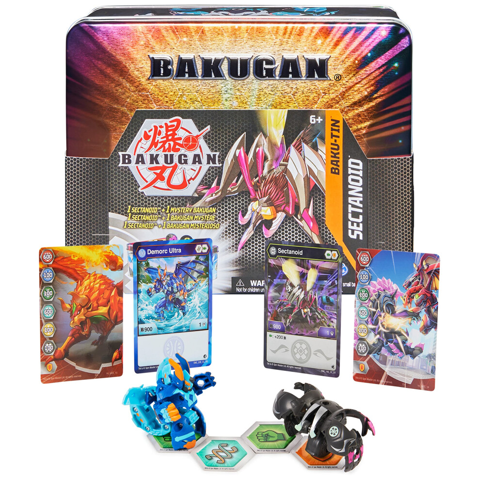 BAKUGAN Baku-Tin  Metal Storage Box with Exclusive Darkus Sectanoid and Another Surprise Ball