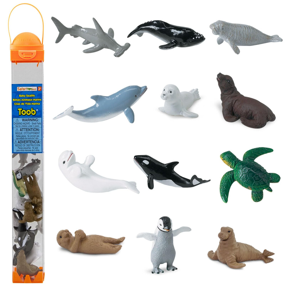 Safari Ltd. Baby Sea Life TOOB - Figurines: Harp Seal  Beluga  Penguin  Dolphin  Orca  Shark  Manatee  Turtle  Walrus  Sea Lion  Otter - Edu