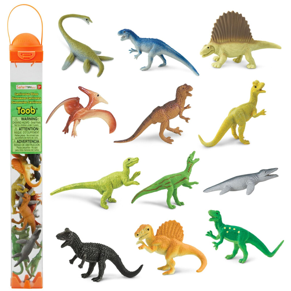 Safari Ltd. Carnivorous Dinosaurs TOOB - Set of 12 Mini Figurines Featuring T-Rex  Spinosaurus  Utahraptor  Allosaurus  Pteranodon  & More -