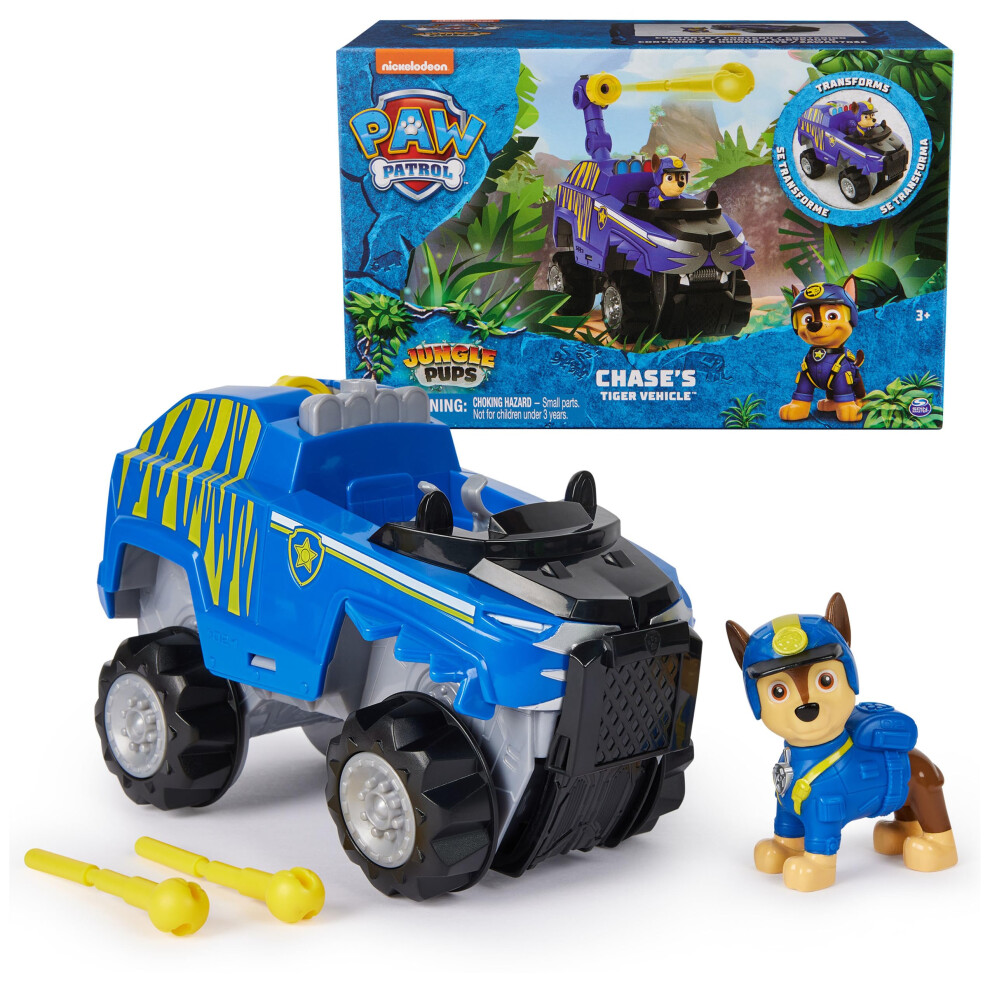 Paw Patrol Jungle Pups  Chase Tiger Vehicle  Toy Truck with Collectible Action Figure  Kids Toys for Boys & Girls Ages 3 and Up