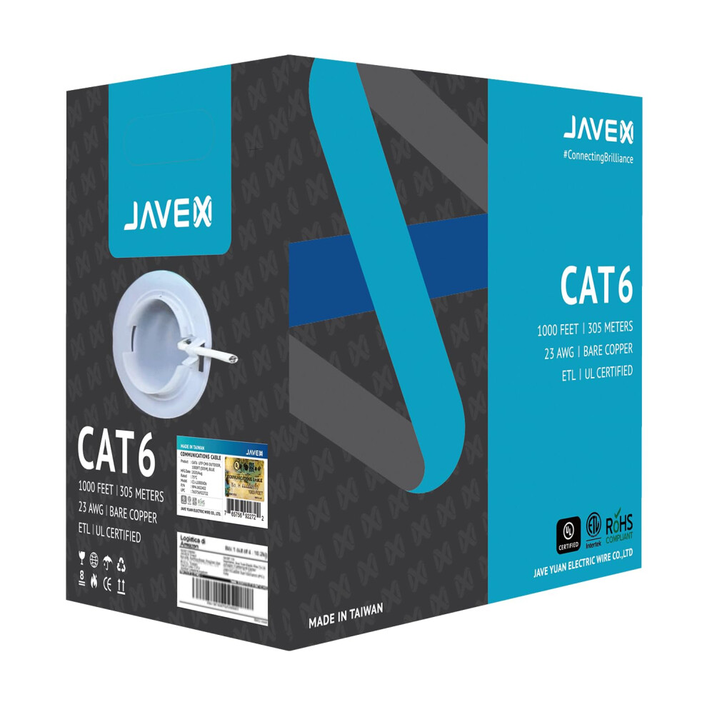 Javex 23Awg Cat6 Ul In-Wall Rated [1000 Feet/305M] Bare Copper 600Mhz Etl Listed Taa Compliant Utp Ethernet Bulk Cable White 765756923163