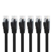 Yauhody CAT 6 Ethernet Cable 10ft 6-Pack Black High Speed Solid Flat CAT6 Gigabit Internet Network LAN Patch Cords Bare Copper Snagless RJ