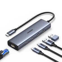 UGREEN USB C to Ethernet Adapter 10Gbps 5 in 1 USB C Hub with 2* USB-C 3.2 1*USB-A 3.2 Gigabit RJ45 USB-A 2.0 USB C Hub Ethernet for La