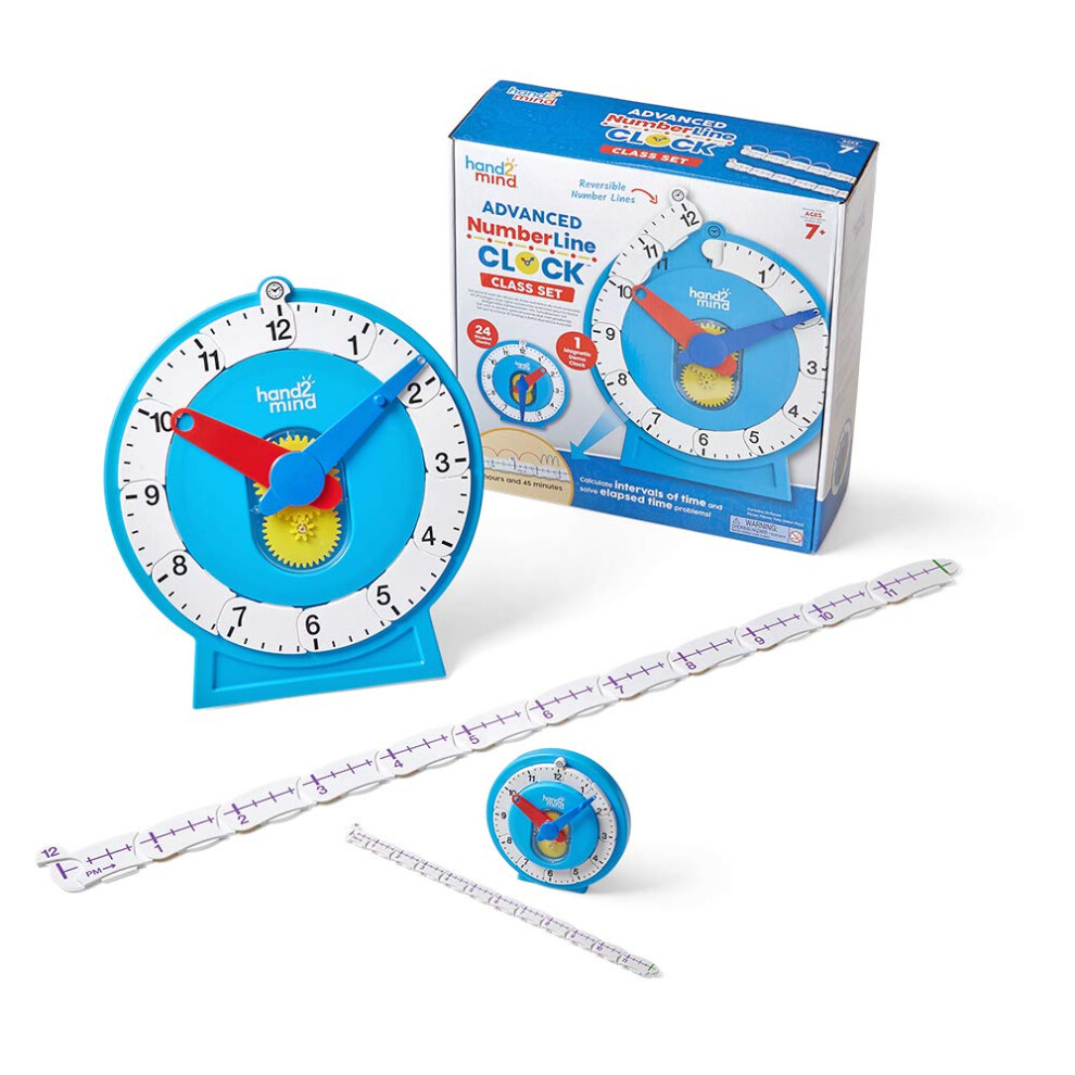 hand2mind Advanced NumberLine Clock for Kids Learning to Tell Time  Math Manipulatives for Telling Time  Analog Clock for Kids Learning  Lea