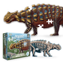 Ankylosaurus dinosaurus puzzel | 100-delige dubbelzijdige vloerpuzzel met glow-in-the-dark skelet aan de andere kant | 4 FT Wetenschappelijk nauwkeur